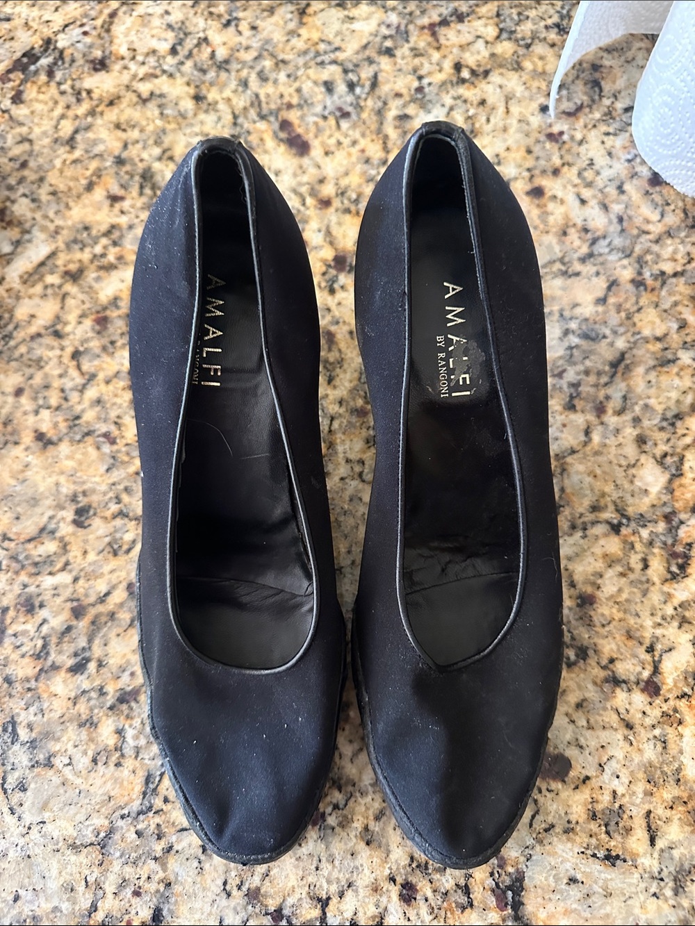 Amalfi Black Satin Round-Toe Heels